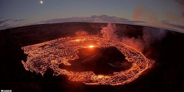 This webcam image provided by the U.S. Geological Survey shows Hawaii’s Kilauea volcano, from the west rim of the summit caldera, looking east, Thursday, Jan. 5, 2023. 