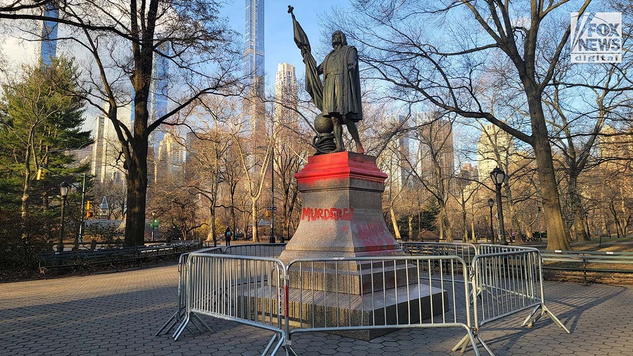 New York City Christopher Columbus statue vandalized with red paint ...