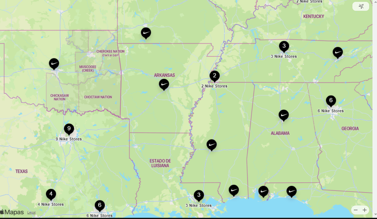 Nike stores, US southeast