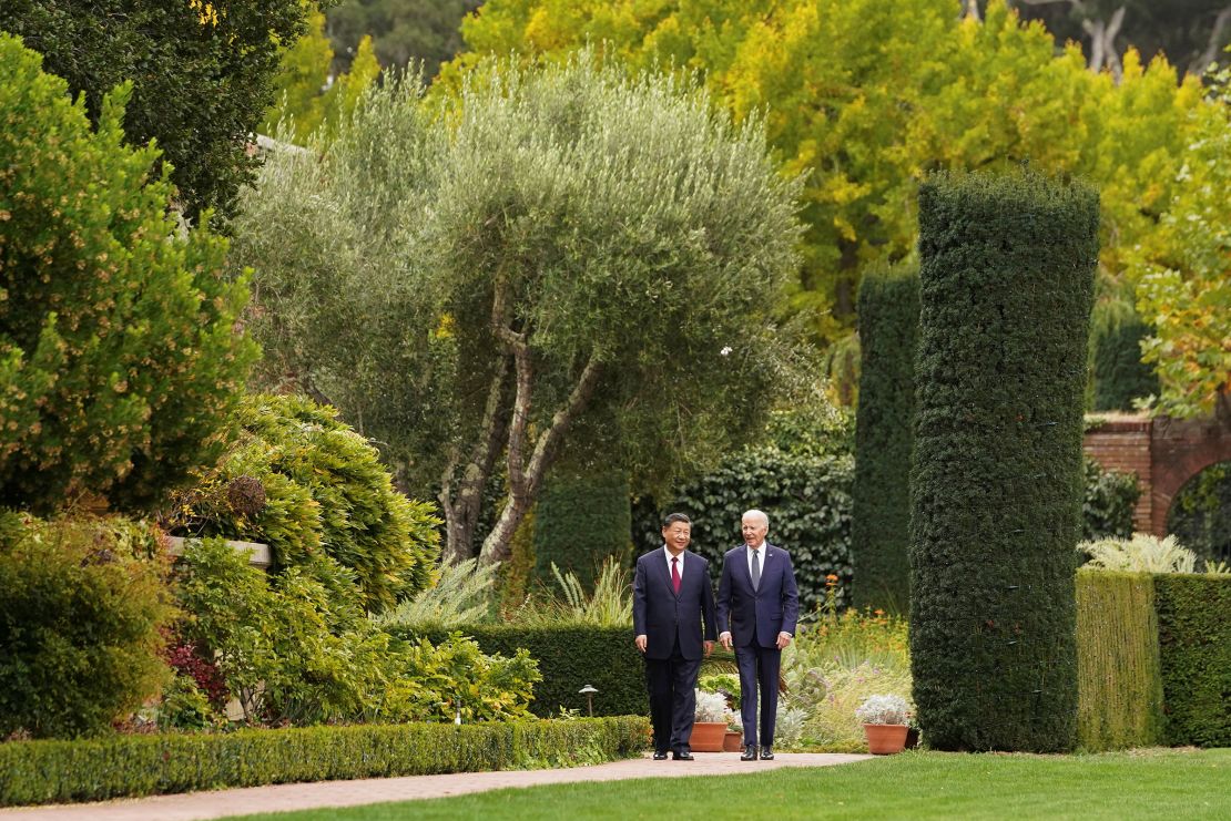 President Joe Biden walks with Chinese President Xi Jinping at Filoli estate on the sidelines of the Asia-Pacific Economic Cooperation (APEC) summit, in Woodside, California, in November 2023.